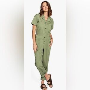Lana Roux Aviator Utility Denim Jumpsuit